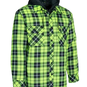 Hi Vis Hooded Tartan Plaid Quilt-Lined Flannel Shirt Jacket - 024-LC696QH-HYP