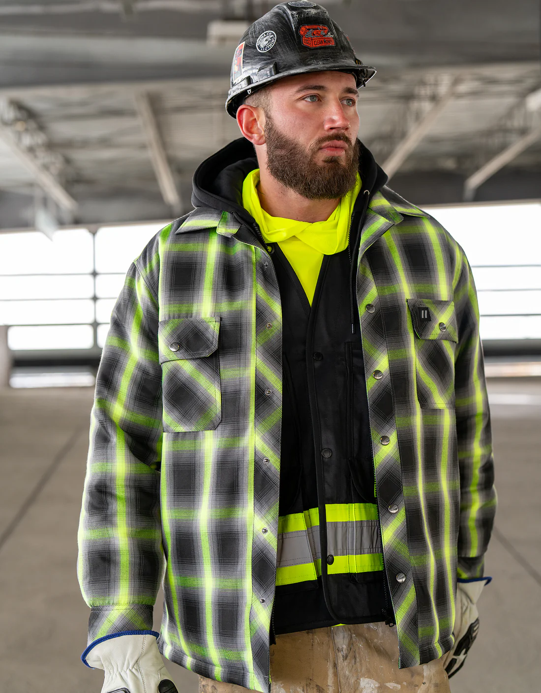 Lime Ombre Plaid Hooded Quilt-lined Shirt Jacket – 024-LC696QH-OMBKLY