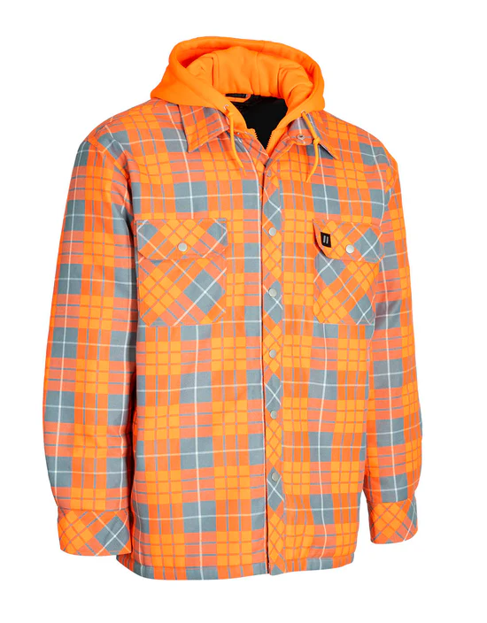 Hi Vis Orange Plaid Hooded Quilted Flannel Shirt Jacket – 024-LC696QH-HVO