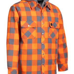 Hi Vis Orange/Silver Buffalo Plaid Hooded Quilt-Lined Flannel Shirt Jacket - 024-LC696QH-BPORSL