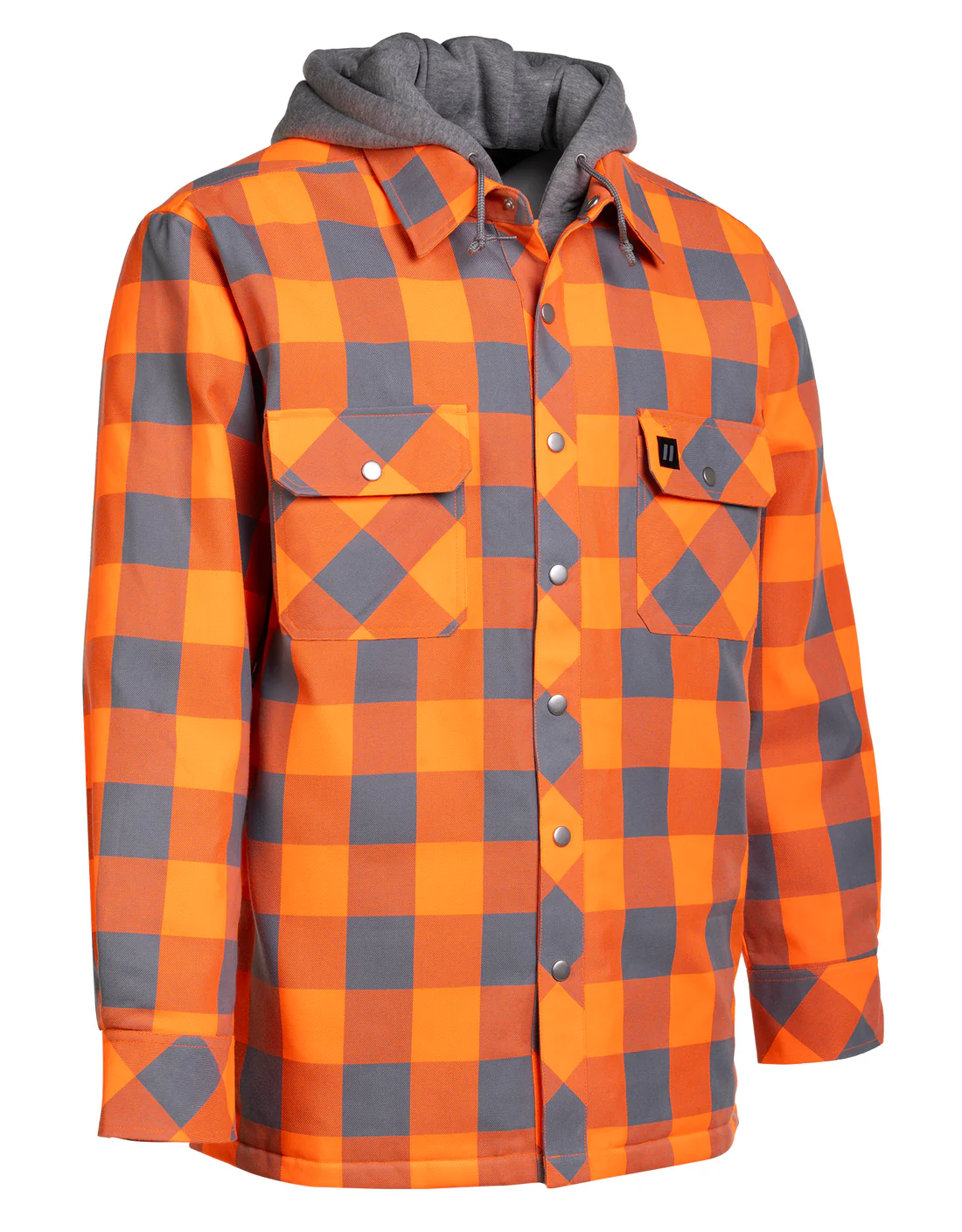 Hi Vis Orange/Silver Buffalo Plaid Hooded Quilt-Lined Flannel Shirt Jacket – 024-LC696QH-BPORSL