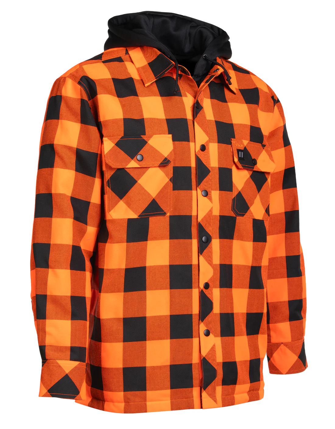 Hi Vis Orange/Black Buffalo Plaid Hooded Quilt-Lined Flannel Shirt Jacket – 024-LC696QH-BPORBK
