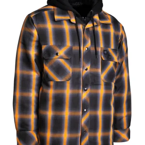 Orange Ombre Plaid Hooded Quilt-lined Shirt Jacket - 024-LC696QH-OMBKOR