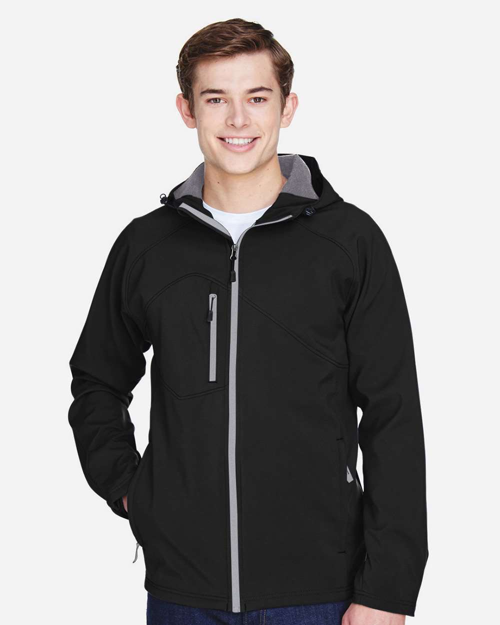 North End Men’s Prospect Two-Layer Fleece Bonded Soft Shell Hooded Jacket – 88166