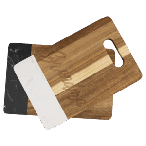 9" x 6" Acacia with White Marble Accent Rectangle Cutting Board with Handle - GFT3064