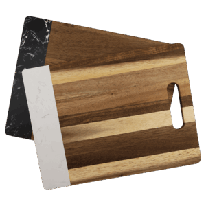 11 1/2" x 8 3/4" Acacia with White/Black Marble Accent Rectangle Cutting Board with Handle - GFT3066/67
