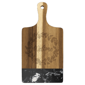 13 1/2" x 7" Acacia Wood with Black Marble Accent Paddle Shaped Cutting Board - GFT3069